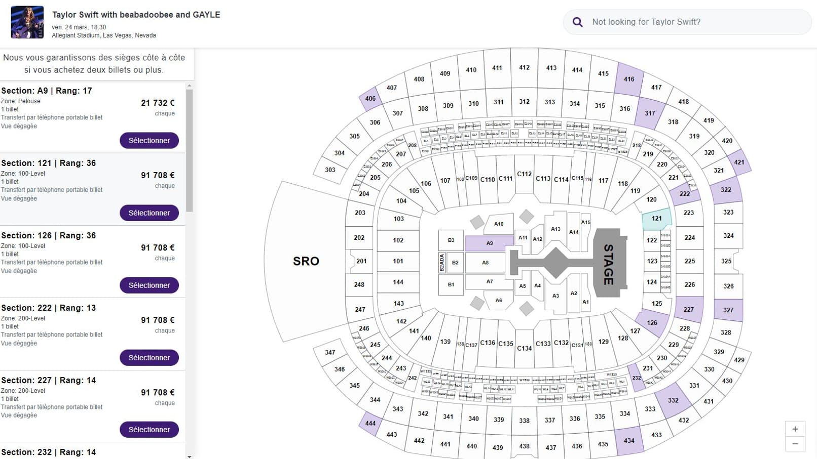 Capture d'écran du site de revente StubHub, le 16 novembre 2022 Capture d'écran du site de revente StubHub, le 16 novembre 2022