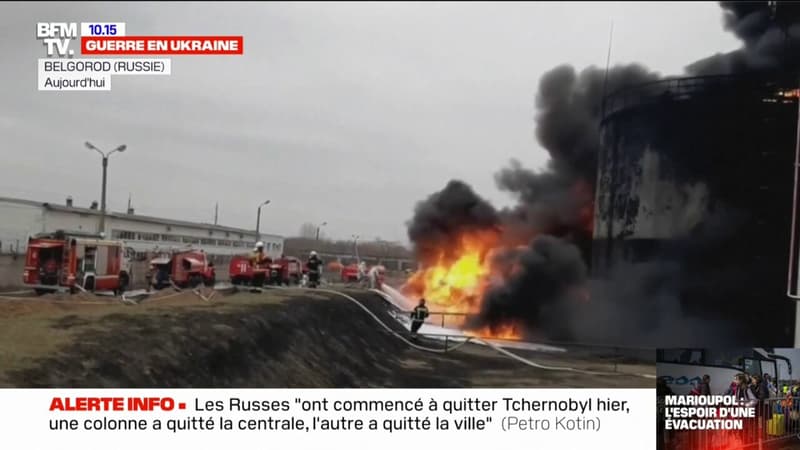 Un dépôt pétrolier en flammes à Belgorod en Russie après une attaque à l'hélicoptère