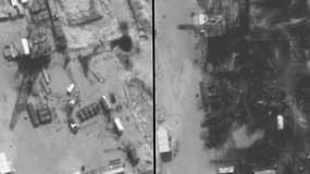Des images diffusées par le Département d'Etat américain le 25 septembre montrent la raffinerie de Gbiebe, dans l'Est de la Syrie, détruite par des frappes aériennes. 