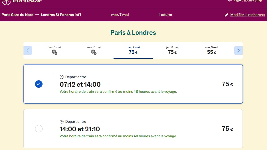 Pour un départ Paris-Londres du jour au lendemain, les prix d'Eurostar Snap sont particulièrement intéressants.