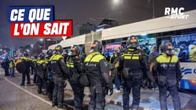 La police néerlandaise avec des supporters du Maccabi Tel-Aviv, à Amsterdam dans la nuit du 7 au 8 novembre 2024