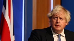 Le Premier ministre britannique Boris Johnson lors d'une conférence de presse sur la situation sanitaire, le 8 décembre 2021 à Londres