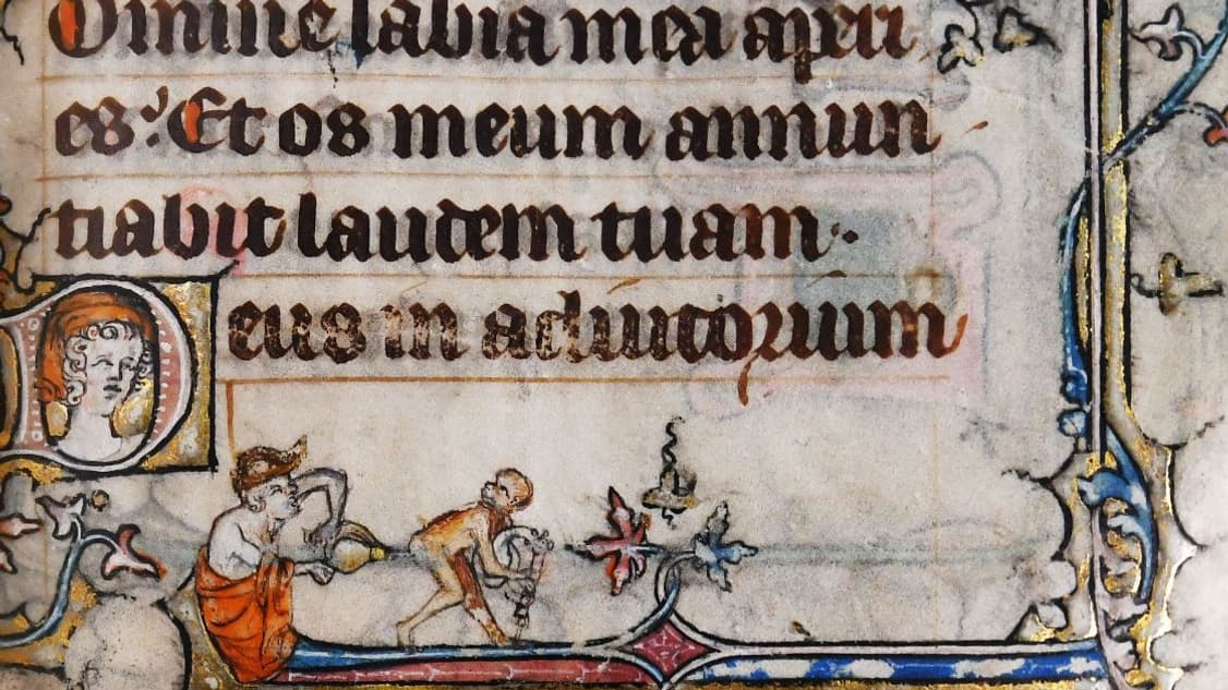 Page du manuscrit enluminé du 14e siècle en vente ce jeudi 3 octobre à Lyon Page du manuscrit enluminé du 14e siècle en vente ce jeudi 3 octobre à Lyon