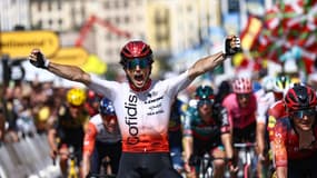 Victor Lafay lors de sa victoire sur la deuxième étape du Tour de France 2023, 2 juillet 2023