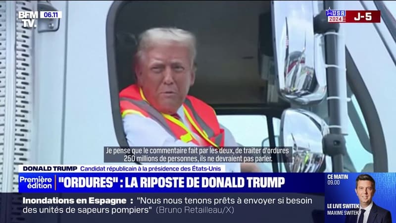 Trump se met en scène à bord d'un camion-poubelle, après une gaffe de Biden