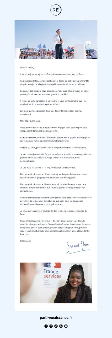 La lettre d'Emmanuel Macron aux militants Renaissance