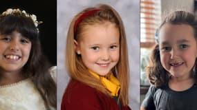 Montage photo des 3 fillettes tuées lors de l'attaque au couteau du 30 juillet à Southport (Angleterre). De gauche à droite: Alice Dasilva Aguiar (9 ans), Elsie Dot Stancombe (7 ans), et Bebe King (6 ans).