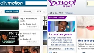 Capture d'écran des pages d'accueil de Yahoo! et Dailymotion.