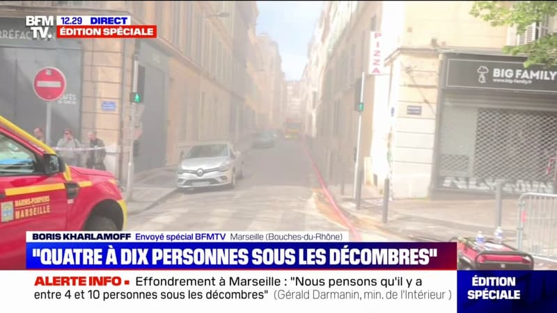Effondrement à Marseille: la rue Tivoli plongée dans un épais nuage de fumée et de poussière