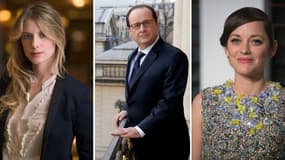 Le président de la République François Hollande entouré par les actrices Mélanie Laurent et Marion Cotillard 