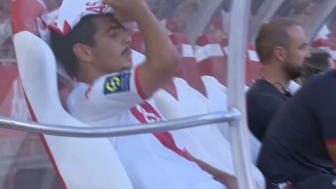 Wissam Ben Yedder très agacé de sa sortie dès la première période lors de Monaco-Clermont, le 16 octobre 2022 Wissam Ben Yedder très agacé de sa sortie dès la première période lors de Monaco-Clermont, le 16 octobre 2022