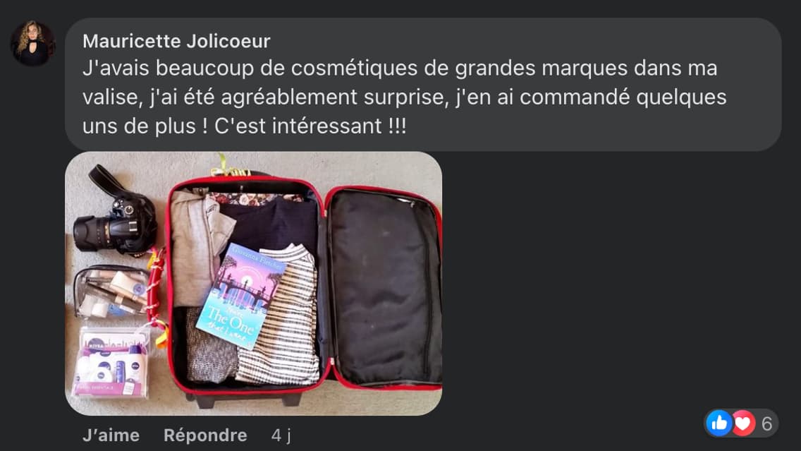 Un faux commentaire diffusé sous la publicité Facebook