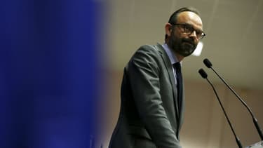 Edouard Philippe présentant les candidats aux législatives de La République en marche, le 11 mai 2017 au Havre.
