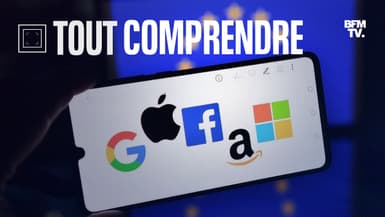 Les logos des entreprises Google, Apple, Facebook, Amazon et Microsoft.