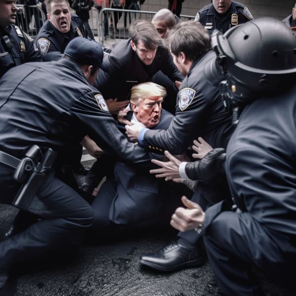 Une image générée par l'intelligence artificielle Midjourney censée montrer l'arrestation de Donald Trump