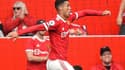 La joie de l'attaquant portugais de Manchester United, Cristiano Ronaldo, après avoir ouvert le score contre Newcastle, lors de leur match de Premier League, le 11 septembre 2021 au Stade d'Old Trafford