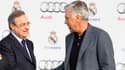 Le président madrilène Florentino Perez serre la main de l'entraîneur Carlo Ancelotti