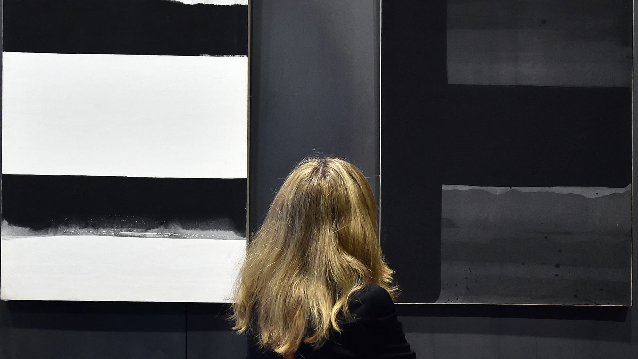 Un tableau de Pierre Soulages lors d'une exposition à Rodez en 2014. Un tableau de Pierre Soulages lors d'une exposition à Rodez en 2014.