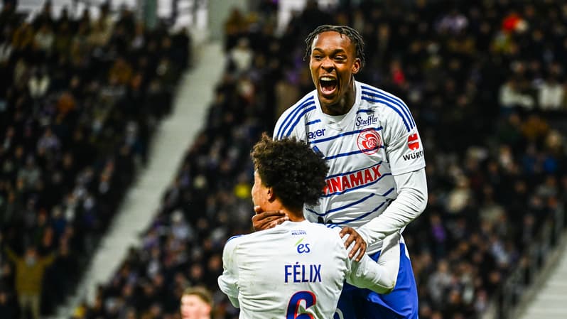 Emanuel Emegha célèbre son but face à Toulouse, le 12 janvier 2025