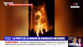 La porte de la mairie de Bordeaux incendiée par des manifestants