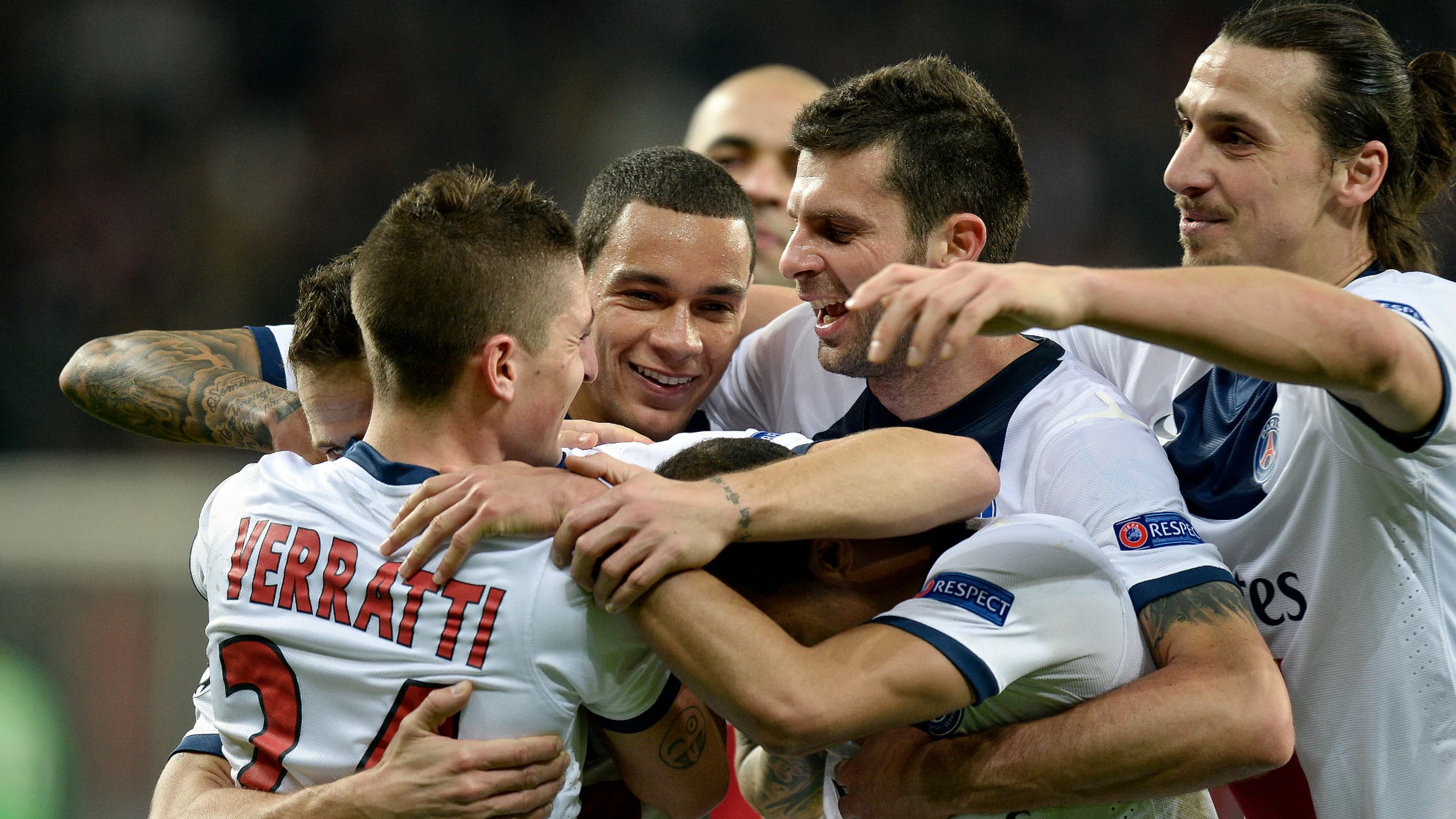 Les joueurs du PSG après leur victoire, mardi soir.