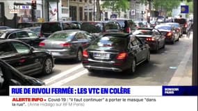 Paris: les VTC manifestent pour la réouverture de la rue de Rivoli