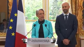 La Première ministre Elisabeth Borne tient une conférence de presse à Matignon, le 9 mai 2023.