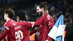 Dominik Szoboszlai fête son but inscrit lors du match OM-Liverpool, le 21/01/2026