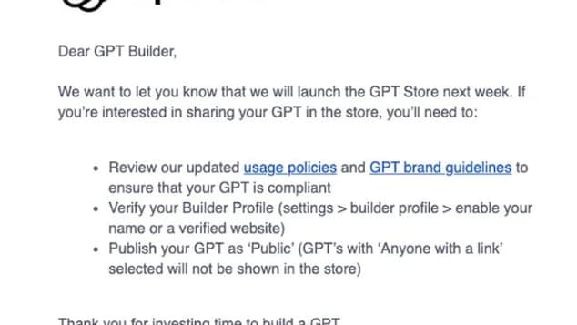 Email envoyé aux utilisateurs de GPT Builder