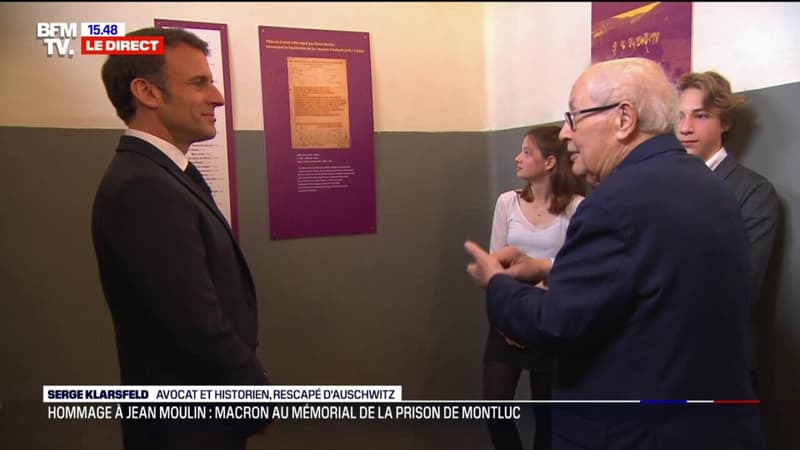 8-mai: Emmanuel Macron échange avec Serge Klarsfeld, au sujet de ses travaux sur les 