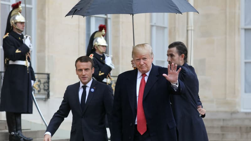 Emmanuel Macron et Donald Trump sous la pluie parisienne, le 10 novembre 2018