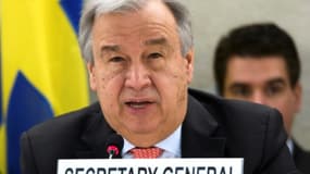 Le secrétaire général de l'ONU Antonio Guterres, à l'ouverture d'une réunion de haut niveau sur la crise humanitaire au Yémen, à Genève, le 25 avril 2017