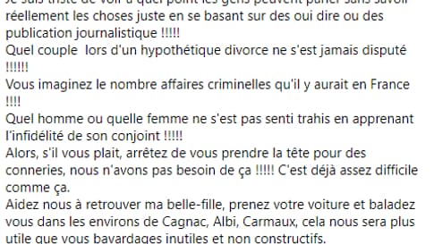 Capture d'écran du message de Nadine Jubillar posté sur Facebook le 17 février 2021.