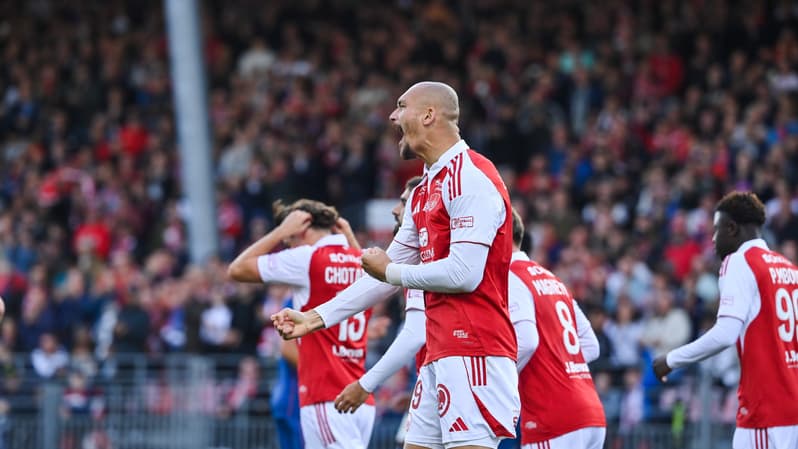 Ludovic Ajorque célèbre son but face à Nice, le 20 septembre 2025