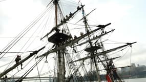 "L'Hermione", réplique de la frégate de La Fayette en 1780, arrive le 1er juillet 2015 à New York où elle doit participer à la fête nationale américaine du 4 juillet