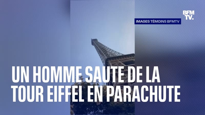 Un homme saute de la tour Eiffel en parachute