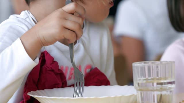 Une fillette mange dans une cantine scolaire, image d'illustration.