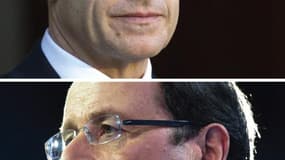 Nicolas Sarkozy, qui a récemment réalisé une poussée dans les sondages, a provoqué à distance jeudi son rival François Hollande, ironisant sur la fébrilité qui, selon lui, gagne le camp socialiste à 38 jours de l'élection présidentielle./Photos prises les