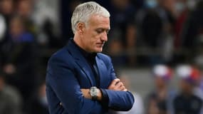 Le sélectionneur de l'équipe de France, Didier Deschamps, lors du match de qualification pour le Mondial-2002 au Qatar contre la Bosnie-Herzégovine, le 1er septembre 2021 au Stade de La Meinau à Strasbourg