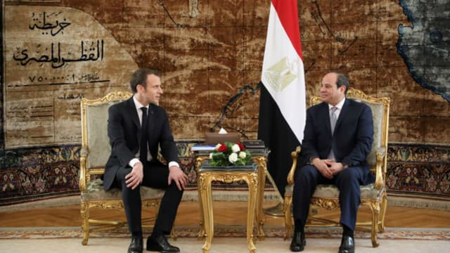 Emmanuel Macron et Abdel Fattah al-Sissi dans le palais présidentielle égyptien le 28 janvier 2019