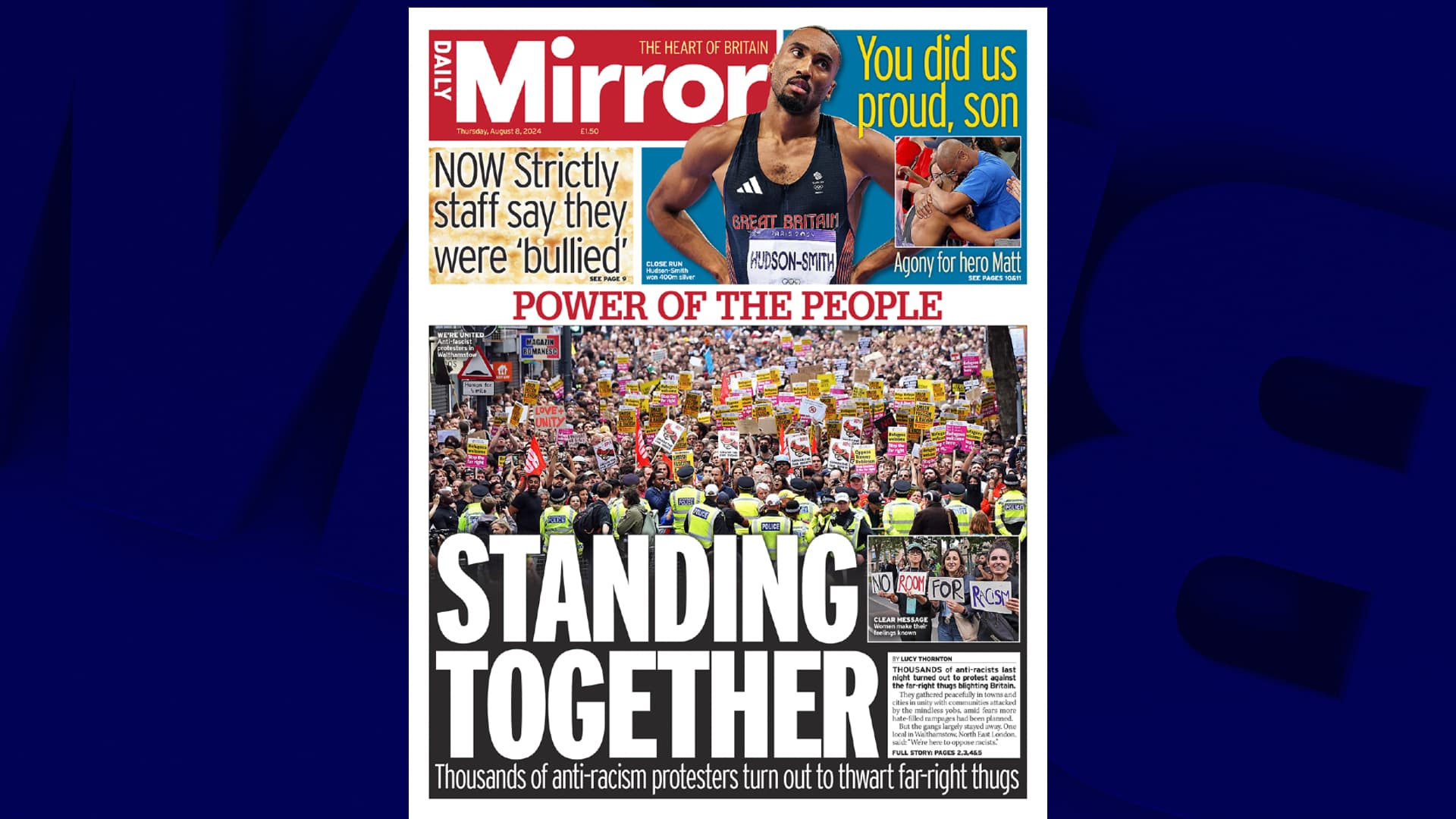 La une du jeudi 8 août 2024 du Daily Mirror