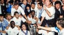 Les joueurs de l'OM célébrant leur victoire contre Milan en finale de la Ligue des champions, le 26 mai 1993.