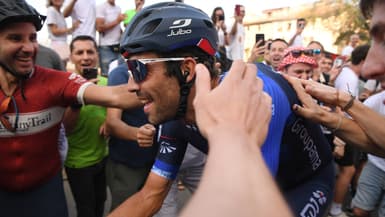 Thibaut Pinot lors de sa dernère course professionnelle au Tour de Lombardie, le 7 octobre 2023