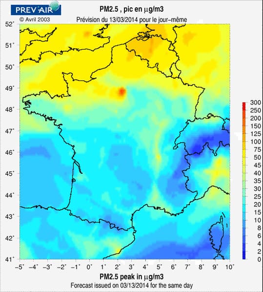 La carte du jour de la pollution aux particules inférieures à 2,5 microns ou 2,5PM La carte du jour de la pollution aux particules inférieures à 2,5 microns ou 2,5PM