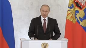 Vladimir Poutine, mardi, devant les deux chambres du Parlement russe.