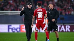 La joie d'Eric Roy après la victoire de Brest face à Sturm Graz (2-1, Ligue des champions), le 19 septembre 2024