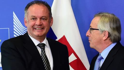 Andrej Kiska, président de la Slovaquie, est reçu par le président de la Commission européenne, Jean-Claude Juncker, le 3 mars 2015 à Bruxelles