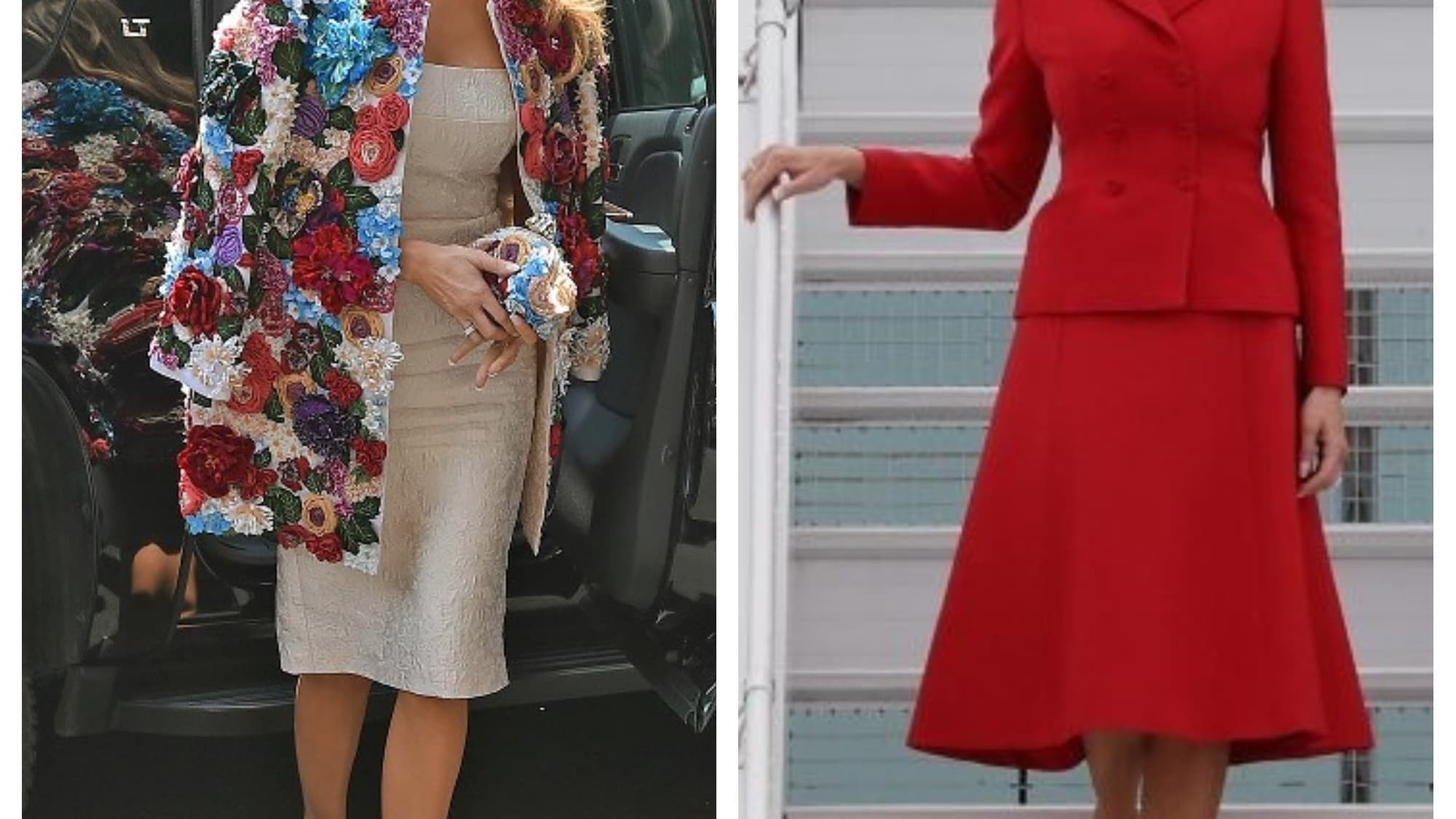Melania Trump en Dolce & Gabbana (à gauche) et en Dior (à droite) Melania Trump en Dolce & Gabbana (à gauche) et en Dior (à droite)
