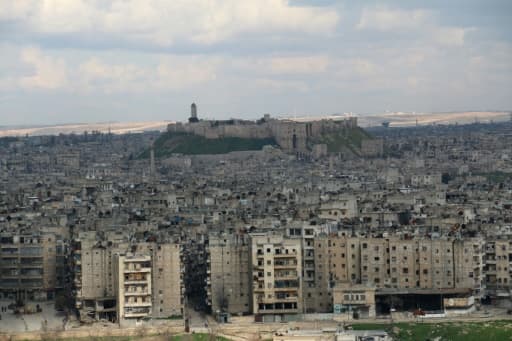 Vue générale d'Alep, dans le nord de la Syrie, avec la citadelle en arrière-plan, le 3 mars 2015