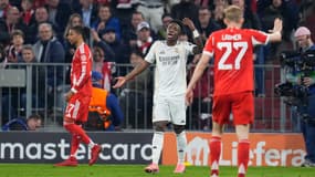 Vinicius râle lors du match Bayern Munich-Real Madrid (4-3, Ligue des champions), le 15 avril 2026